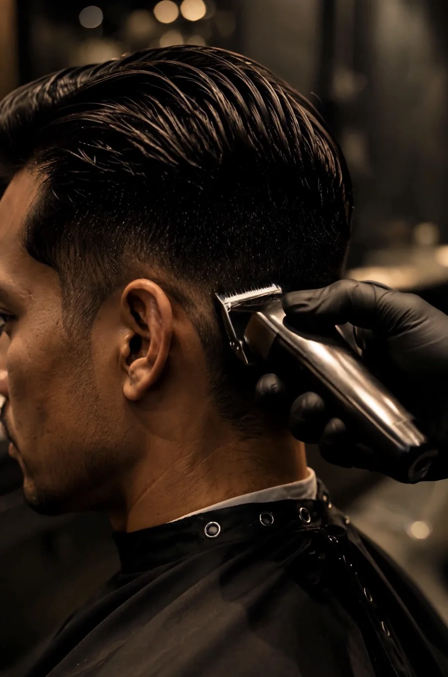 Dégradé travaillé à la tondeuse chez Apex Barber
