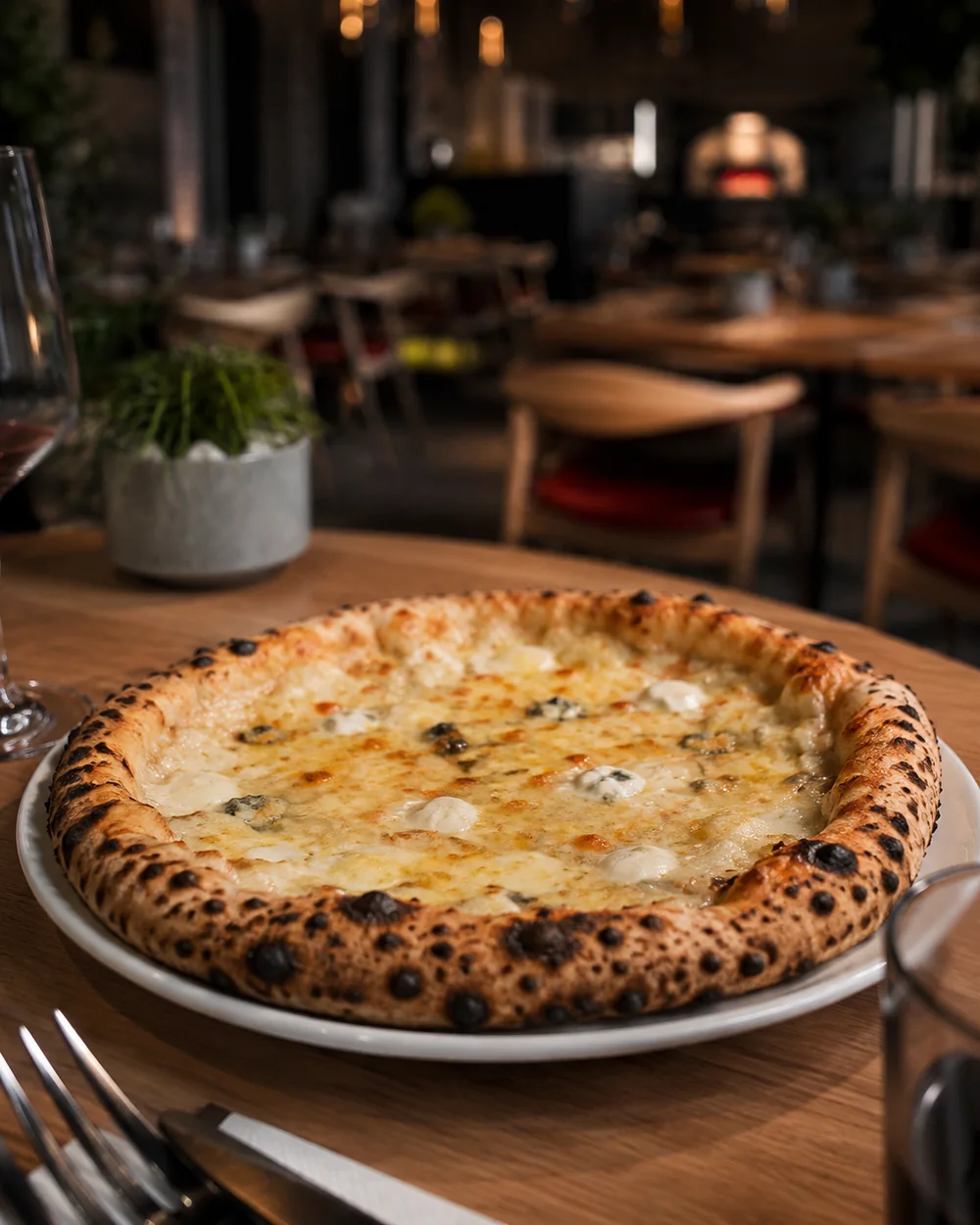 La Quattro Formaggi de Pizzeria Apex, sortie du four à bois
