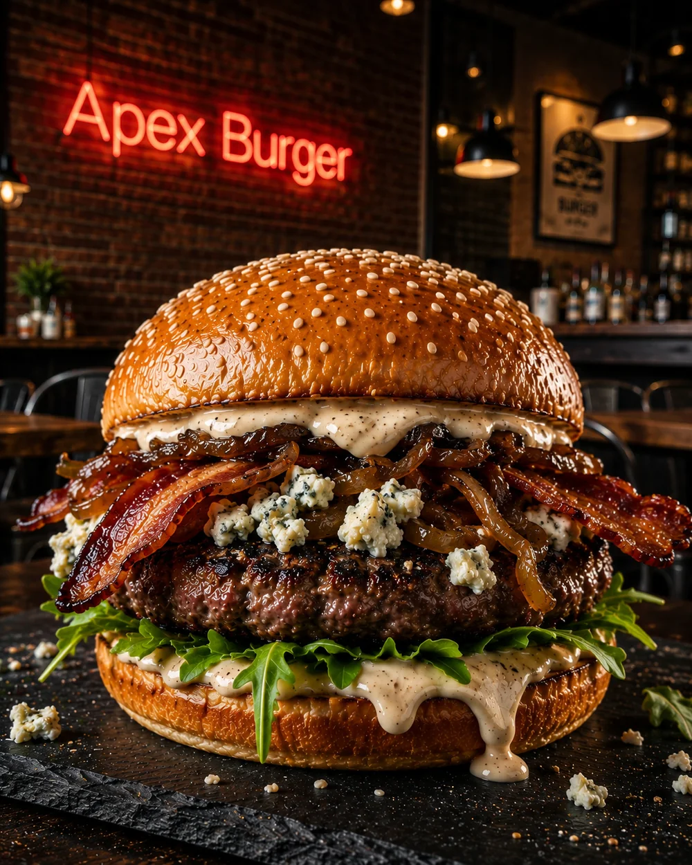 Blue Cheese and Bacon : bleu crémeux, bacon grillé et roquette