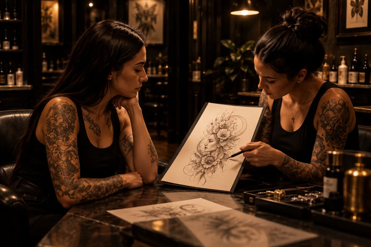 Le dessin préparatoire d'une pièce, posé sur la table du studio